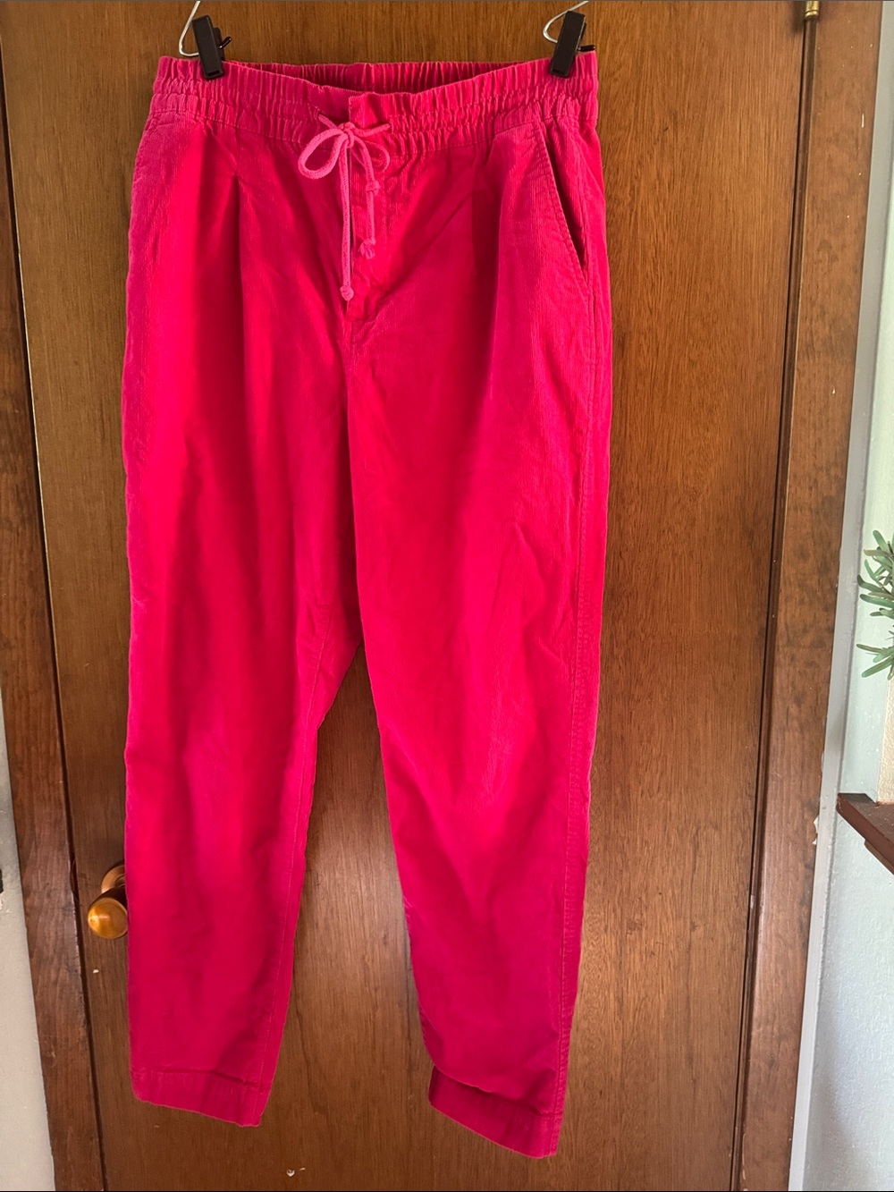 GAP Women's High-Rise Drawstring Corduroy Jeans in Hot Pink